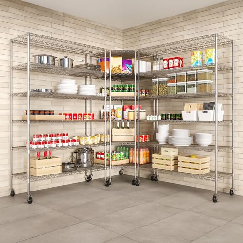 Seville Classics UltraDurable Commercial-Grade 6-Tier NSF-Certified Corner Steel Wire Shelving with Wheels, 28" W x 28" D x 72" H