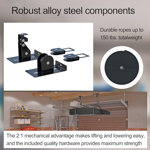 TRUSOON Ceiling Storage Hoist for Cargo Box - Heavy Duty Garage Storage Lift - Garage Pulley Lift System for Rooftop Carriers, Holds up to 150 lbs Capacity and Fit 10-14 Foot Tall Garage Ceilings