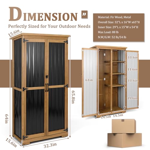 Outdoor Storage Cabinet Waterproof with Shelves, Outside Cabinets Weatherproof, Patio Backyard Pool Garden Garage Storage Cabinet Storage Shed Tool Organizer