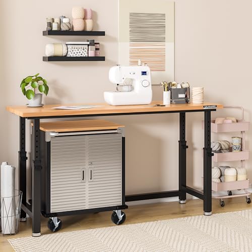 Seville Classics UltraHD Heavy Duty Workbench Table w/Solid Wood Top, 1000 lbs. Weight Capacity Workstation for Garage, Warehouse, Workshop, Graphite, 72" W x 25" D x 28.5" to 42" H Desktop