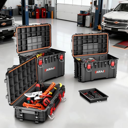 Rolling Tool Box with Wheels Heavy Duty,Modular Stackable Tool Box Organizer,Waterproof Toolbox for Hand/Power Tools,Removable Divider/Parts Box,All-terrain Durable Wheels,Telescopic Pull Rod Handle