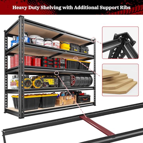 REIBII 5 Tier Garage Shelving,72''H Heavy Duty Storage Shelves,Adjustable Metal Shelving Shelves,Pantry Shelf for Small Offices, Libraries, Or Retail Spaces Basement72 H x 40" W x 20" D,2500LBS