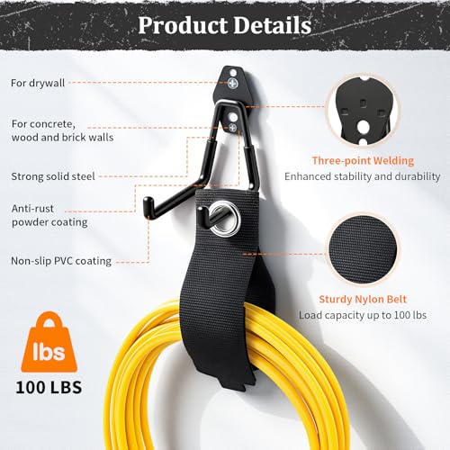 Housolution Steel Garage Hooks - 30Pack Anti-Slip Coating, Heavy Duty Wall Mount Hooks for Bikes, Garden Tools, Ladders, Hose, Bulk Items Ropes, Garage Tool Organizer with Extension Cord Wrap, Black