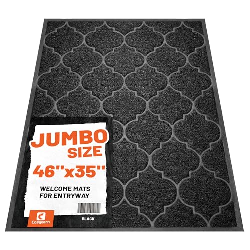 Cosyearn Door Mat, Front Door Mat, 46x35, Welcome Mats for Entryway,Garage,High Traffic Areas, Jumbo Size, Doormat Entrance, Waterproof Mat, Easy Clean, Outdoor Indoor Floor Mat,Non Slip (Black)