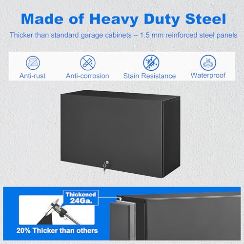Polup Metal Garage Wall Cabinet, 20" H Wall Mounted Storage Cabinet with Door and Adjustable Shelves, Lockable Tool Cabinet, Hanging Cabinet for Workshop, Warehouse, Black - Assembly Required