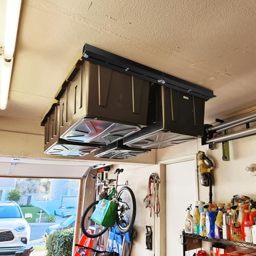 Yantuo Overhead Garage Storage Rack, Heavy Duty Ceiling Storage Rack, 17 Inch Adjustable Overhead Tote Storage Rail System, 6 Sets for 5 Bins