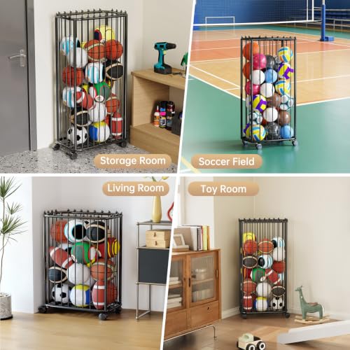 jiedihome Garage Ball Storage Rack, Metal Sports Equipment Organizer, Black