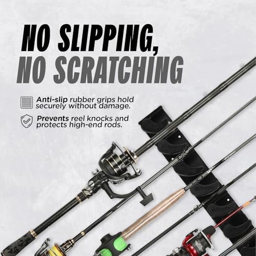 Beyond Fishing GripLock Vertical Fishing Rod Rack – Wall-Mounted Fishing Rod Holder for Garage – Stores Up to 9 Rods or Combos –Space-Saving Durable Fishing Rod Holders for Serious Anglers