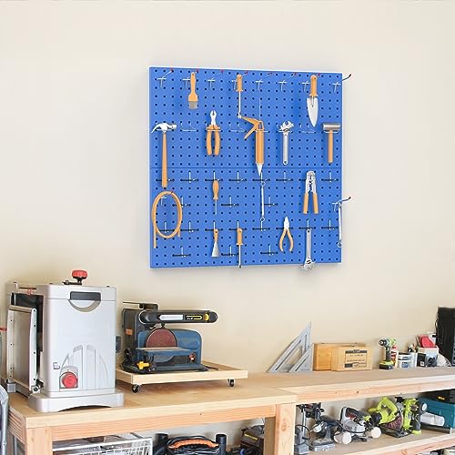 TORACK Metal Pegboard Wall Organizer 24" x 24" or 12" x 48", 70 PCS Tools Storage Pegboard for Garage Tool Organizer Pegboard with Peg Board Hooks for Workbench(Blue)
