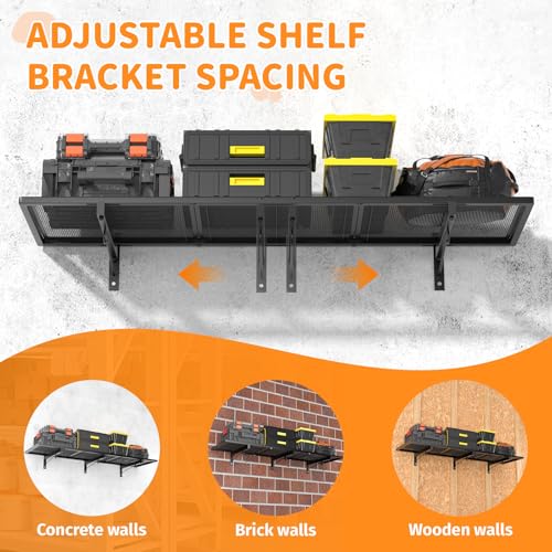 Mogbhw 2 Pack Garage Wall Shelving, 1x3.85ft Heavy Duty Garage Shelving Wall Mounted 320 lbs Load Capacity, Black Garage Storage Shelves Floating Shelves for Basement, Shop, Shed