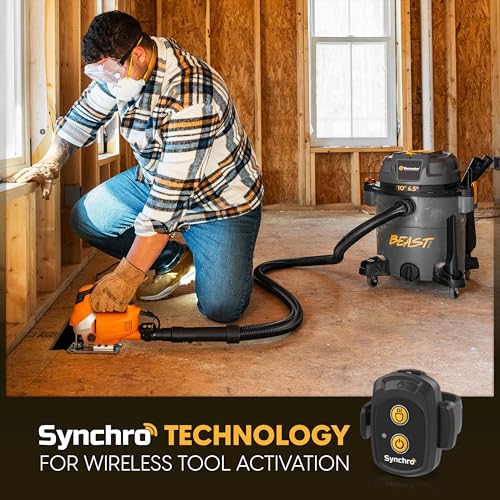 Vacmaster Professional Beast Series FLT+10-Gallon 6.5 Peak HP Wet/Dry Shop Vacuum with HEPA Media Filter, Manual Filter Cleaning System, Power Tool Sync Technology- VJN1012PF 0201
