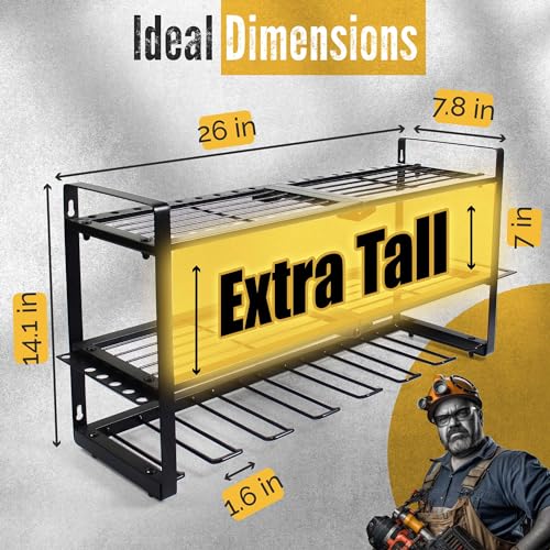 MAVIKS 3 Shelf 7 Drill Holder Power Tool Organizer Wall Mount, Tool Storage Rack for Garage, Pegboard, Workshop walls | Compatible for all type of Cordless Power tools Comes With J hooks for Cords