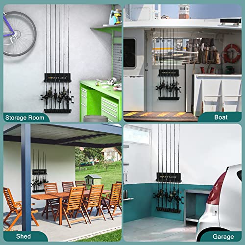 Topline Tackle Fishing Pole Holder Wall Mount, 2 Set Vertical Fishing Rod Holders for Garage – Fishing Rod Rack Storage for 12 Rods