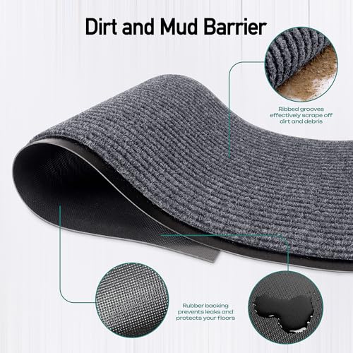 MaxMat® Extra Large Commercial Floor Mat, 3 x 5 Feet Rubber Border Heavy Duty Made in USA Commercial Door Mat, Waterproof, Low-Profile, Easy to Clean, Rubber Entry Mudroom Rug (Charcoal Grey)