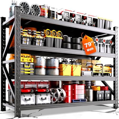 AXASIIO 79"W Heavy Duty Storage Shelves, 8000LBS Adjustable Garage Shelving Unit, Rust Proof Large Metal Storage Rack, 24"D x 79"W x 74"H Industrial Shelving for Warehouse, Basement, Shop, Supermarket
