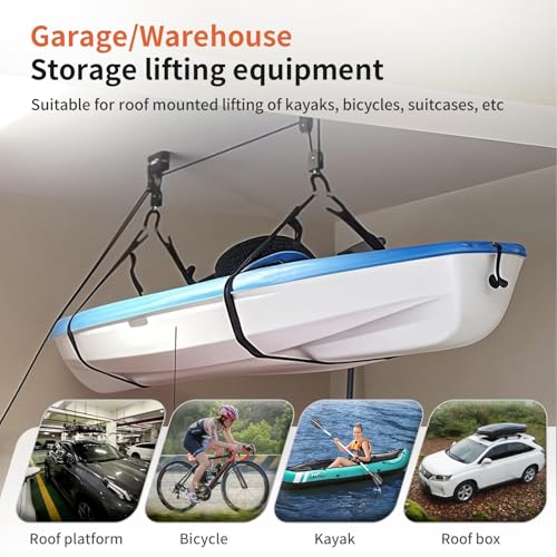 2026 Upgrade Cargo Box Garage Pulley System, Heavy-Duty Aluminum Ceiling Hoist, 125 lbs Capacity Overhead Storage Lift for Cargo Box, Kayak, Ladder, Bike, Black, Fits 10-18ft Ceilings