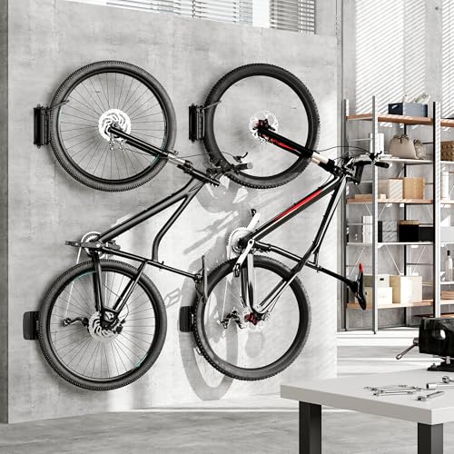 monTEK Swivel Bike Wall Mount – 2 Pack Garage Bike Hanger & Space-Saving Vertical Bike Rack for Garage & Apartment, Sturdy Bike Storage Hook Holds 66 lbs, Easy Installation & Scratch-Proof Design