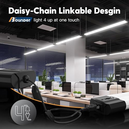 BBOUNDER 12 Pack Linkable LED Shop Light with Reflector, Super Bright 6500K Cool Daylight, 4400 LM, 4 FT, 48 Inch Integrated Fixture for Garage, 40W Equivalent 250W, Surface & Suspension Mount, Black