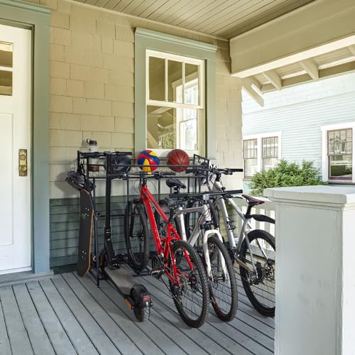 HEALTH LINE PRODUCT 4 Bike Stand, Indoor Bike Storage, Bicycle Rack for Garage - Metal Stability Floor Bicycle Station for Parking Mountain/Road/Hybrid/Fat Tire & Scooters Bike Rack for Garage