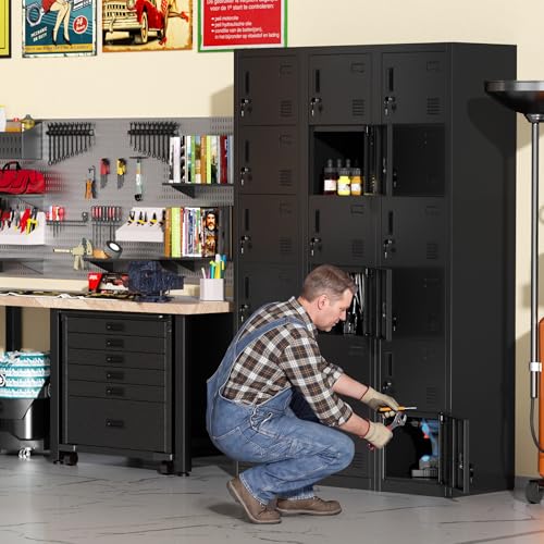 Bonusall Employees Lockers,Metal Office Storage Locker with 6 Door, Tall Steel Lockers with Keys and Lock for School, Gym, Home, Garage,Black