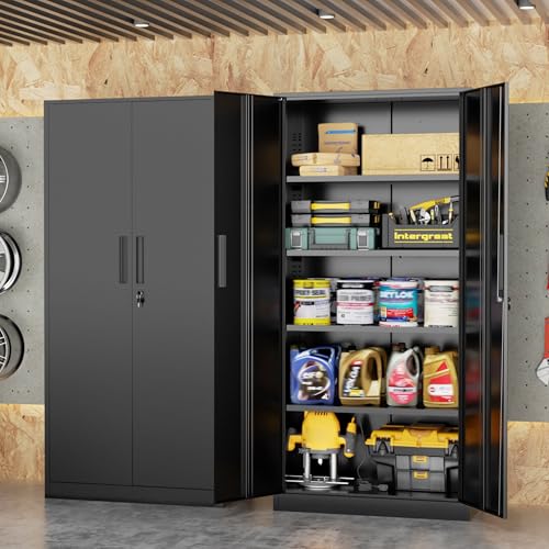 INTERGREAT Black Metal Storage Cabinet, 72" Locking Steel Cabinets with 2 Door and 4 Adjustable Shelves, Tall Metal Cabinet for Home Office, Garage, Warehouse