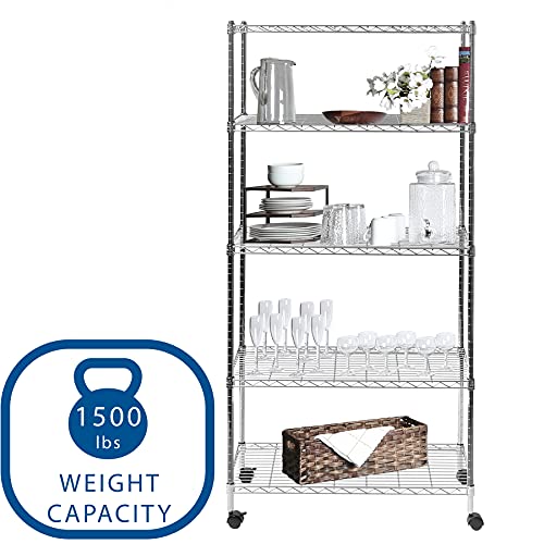 Seville Classics 5-Tier Steel Wire Shelving, 30" W x 14" D, Chrome