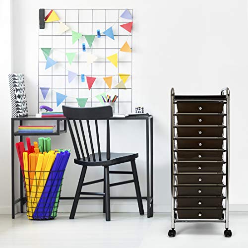 Seville Classics 10-Drawer Multipurpose Mobile Rolling Utility Storage Organizer with Tray Cart, Black