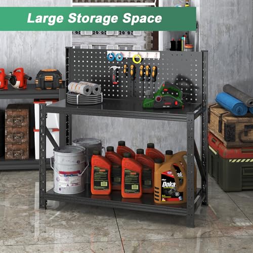 Work Bench with Pegboard,Heavy Duty 3000lbs Capacity Workbench Adjustable Shelves,Work Table for Garage Warehouse47.2 H*47.09" W*19" D