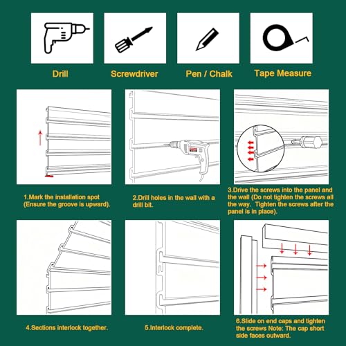 Yuzzy Slat Wall Paneling 4 x 8ft, Garage Slatwall Panel Wall Storage Systems, Heavy Duty PVC Garage Wall Organization (Black)