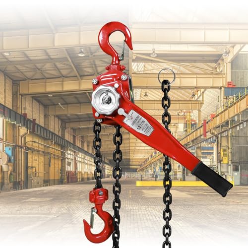 Big RED Manual Lever Chain Hoist,1-1/2 Ton 3000 lbs Capacity Come Along,G80 Grade Steel with Double-Pawl Brake,2 Heavy Duty 360° Rotation Hooks for Garage Factory Warehouse Ports Automotive Machinery