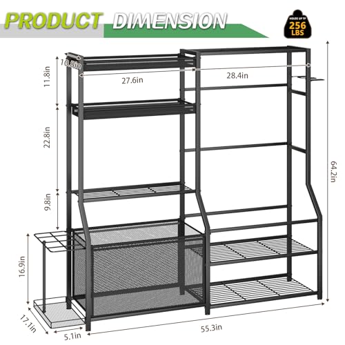 Insdiy Garage Sports Equipment Organizer, Golf Bag Storage Rack Heavy Duty Ball Organizer with Baskets, Bat Holder & Shoe Shelf, Multi-Purpose Toys Sports Gear Storage for Indoor Outdoor