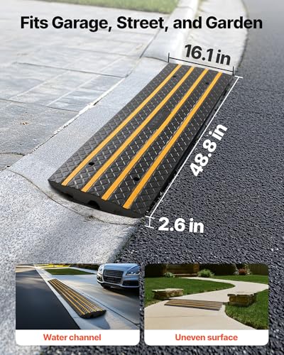 VEVOR Car Driveway Rubber Curb Ramp, 33069 lbs Load Capacity, 2.6 inch Rise Curbside Bridge Ramp with Yellow Reflective Strips, Suitable for Loading Dock, Warehouse, Garage, Sidewalk (3 Pack)
