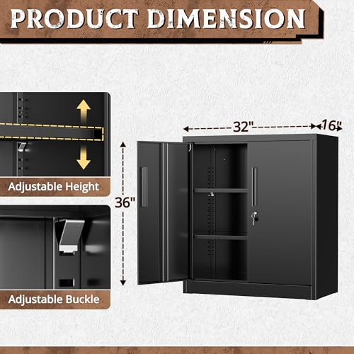 SUNCROWN Metal Storage Cabinets, 36”Locking Cabinet with Doors and Adjustable Shelves, Steel Utility Tool Garage Cabinets for Home, Office, Kitchen,Warehouse, Black