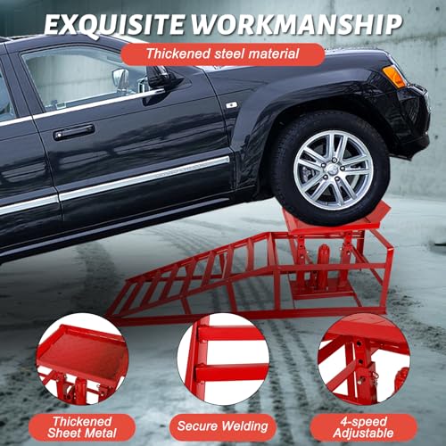 2 Pack Heavy Duty Steel Car Lift Ramp 5T Adjustable 9.8-15 Inch Height