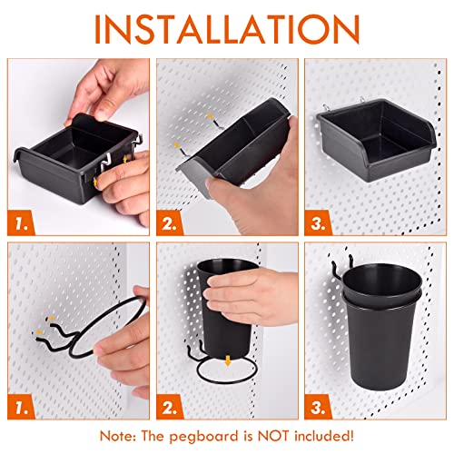 G.CORE 12 Pack Pegboard Bins PegBoard Cups with Hooks & Loops, Peg Board Hooks Assortment Organizer Accessory, Various Tools Storage Arrange Kit for Garage Craft Workshop Workbench