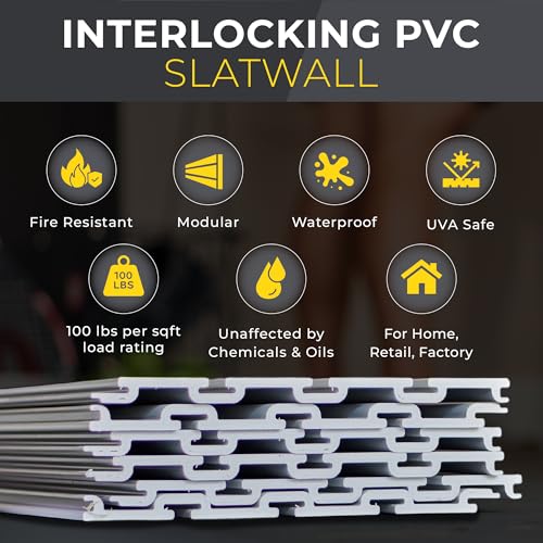 Heavy Duty 3'H X 4'W PVC Garage SlatWall Storage System (with Endcaps & Screws) - Modular Slat Wall Paneling for Garage Wall Organizer - Interlocking SlatWall Panels for Home & Commercial Use (Grey)