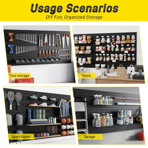 Avalution Slat Wall Paneling,4x12 ft PVC Garage Slat Wall Storage Systems,Black Slatwall PVC Wall Panels Wall Mounted,Heavy Duty Slatwall Panel Garage Storage Organization for Garage Workshop Storage
