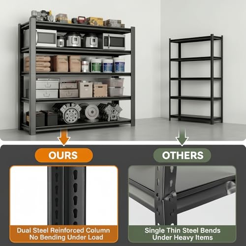 Lionhon 3500 LBS Storage Shelves,Garage Shelves,5-Tier Adjustable Shelving Units and storagefor Garage, Basement, Warehouse, Pantry 48" W x 20" D x 74" H,Black