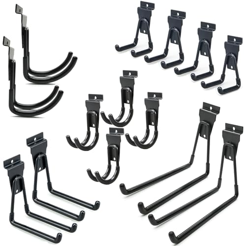 ATOOLA Slatwall Hooks 14 Pack, Heavy Duty Garage Wall Organizer, Multi-Size Hanging Hooks Compatible with Proslat, StoreWALL and HandiWall