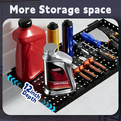 LYYUWE Heavy Duty Slatwall Shelf 24x12Inch, Steel Slatwall Accessories Storage Rack for Garage, Retail, Workshop (4, 24x12Inch)