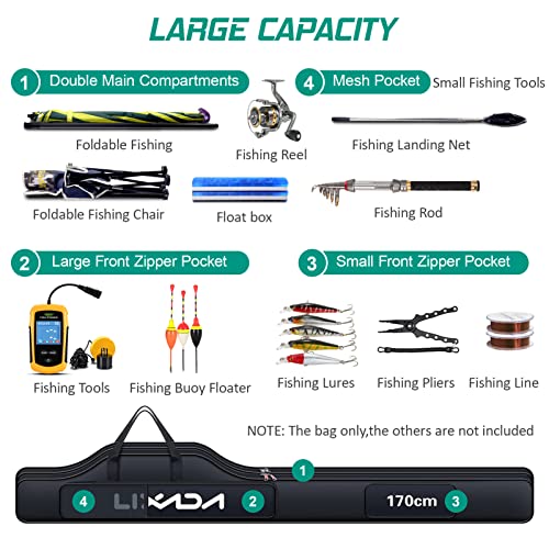 Lixada Fishing Rod Case, Portable Folding Fishing Rod Case Fishing Pole Reel Storage Bag Fishing Gears Organizer