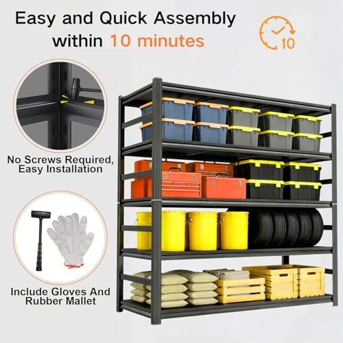 48''W Garage Shelving,3300LBS Heavy Duty Garage Shelving,73.2"H Industrial Shelving,Adjustable Storage Shelf Unit with Double Layer Posts for Garage,Basement,Warehouse,Commercial,Black 5 Tier