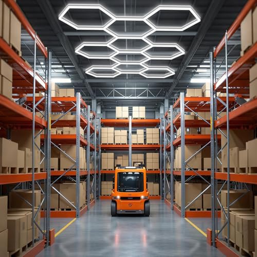 BRILLIHOOD Hexagon Garage Lights, LED Honeycomb Lights Ceiling, 192W, 23040LM, 6500K Super Bright, 5 Grid Systems Car Detailing Light for Garage Warehouse Workshop Basement Gym