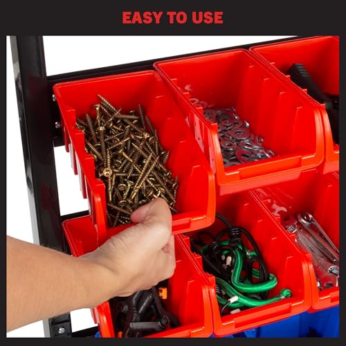 47-Bin Garage Organization Rack (15 Large, 32 Small) - Tabletop or Wall Mount Steel Rack with Removable Stackable Garage Storage Bins, Small Parts Organizer for Hardware or Office Supplies by Stalwart