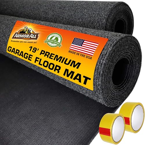Armor All Premium Garage Floor Mat, Increased Thickness & Cushion, (Combined Size: 19’ x 7’6”), (Includes Double Sided Tape), Protects Surfaces - Absorbent/Waterproof/Durable (USA Made)