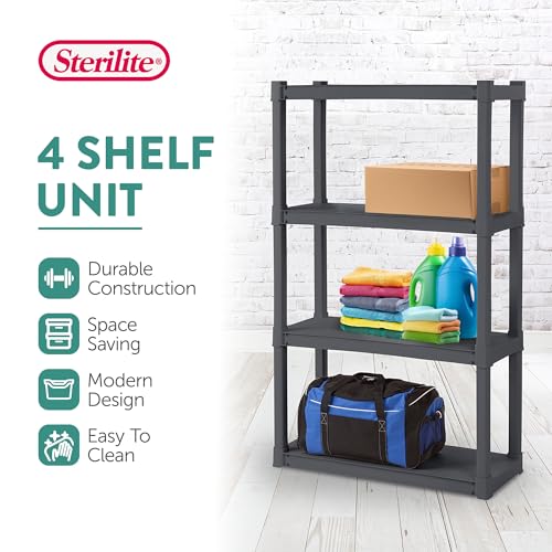 Sterilite 6-Pack 4 Shelf Unit, Heavy-Duty Shelving Storage and Utility Rack - Standing Plastic Organizer Shelves for Kitchen, Bathroom, and Garage
