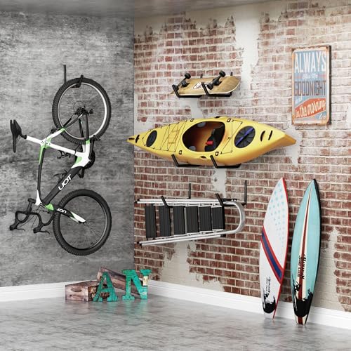 niffgaff Heavy Duty Garage Storage Hooks - 120 LB Capacity Wall Mounted Rack for Kayaks, Ladders, and Bikes