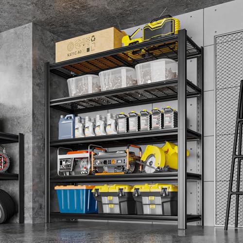 LI JIU HOME 5 Tier Metal Shelving Unit, Adjustable Storage Shelves, 84" H x 55" W x 24" D Heavy Duty Garage Shelves for Warehouse, Basement, Kitchen, Pantry, Living Room, Black (5T 84 * 55 * 24)