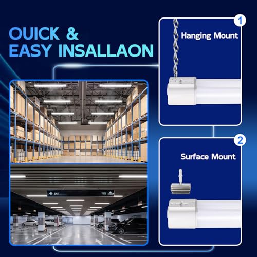 hykolity 4 Pack Linkable LED Shop Light, 4FT 42W [250W Equivalent], 4400lm, 5000K Daylight, with Plug, Utility Light Fixture, Hanging or Surface Mount, White