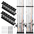 Cooltto Fishing Rod Holders Wall-Mounted 2 Pairs, Simple Deluxe Fishing Pole Holder & Rack Store up to 12 Rods or Combos for Garage & Boat (Vertical, Black)